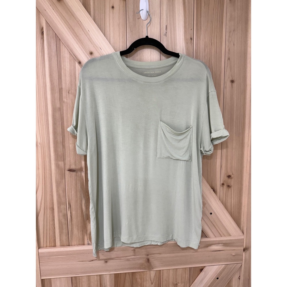 American Eagle Soft & Sexy Sage Green Pocket Tee Shirt Womens Medium